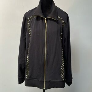 Ruby Rd. Black zip up gold studded jacket soft plus size 2X Gold zip mock neck